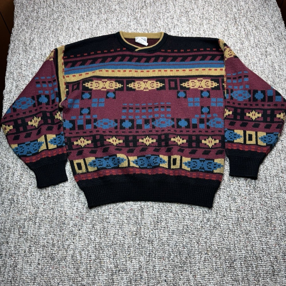 Vintage Peter Jon Sweater Mens XL Geometric Knit Grandpa Dad Southwestern - READ